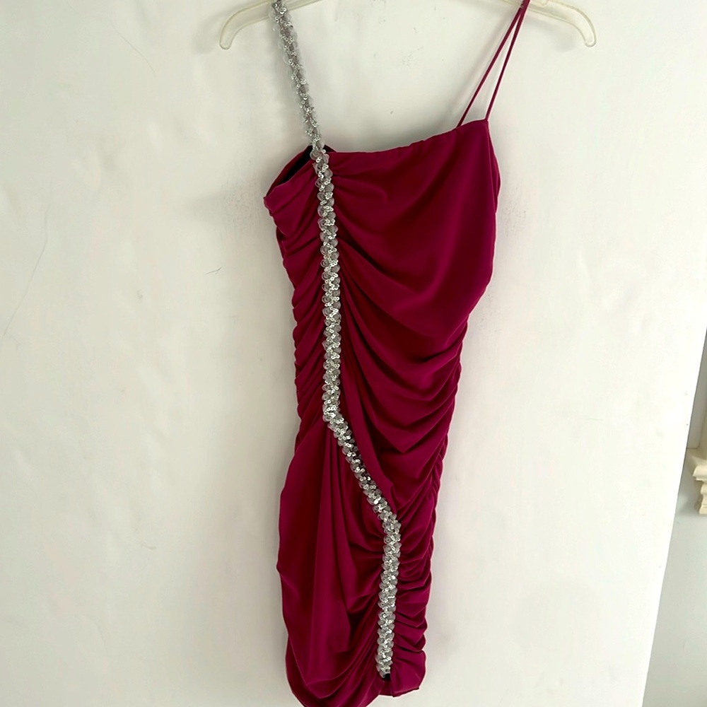 CW Designs Tween/Junior Rushed Dress with Sequin Trim Rasberry color